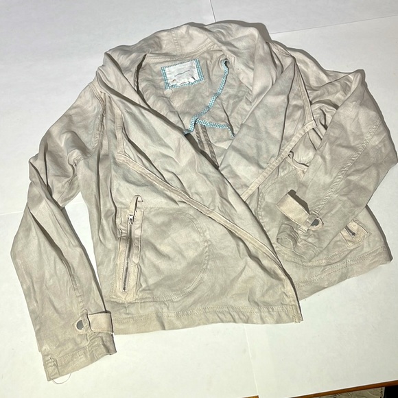 Anthropologie shacket lightweight jacket womens small cream moto open hang linen - Picture 2 of 10